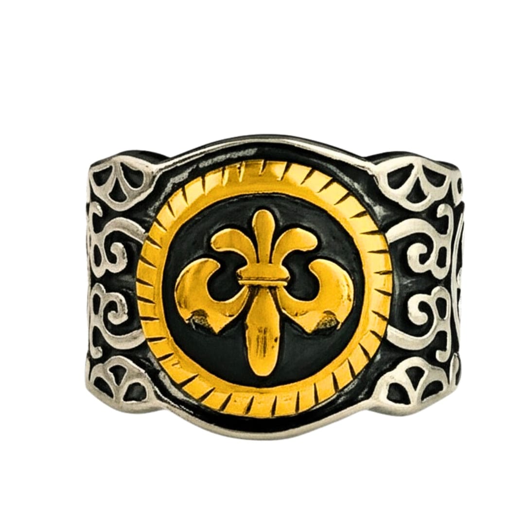 THE MEN THING Rings Royal Series - SOVEREIGN FLEUR RING - Pure Stainless Steel Men’s Steel-Gold-Plated Ring – Statement Luxury Jewelry (Size : -19-21-24)