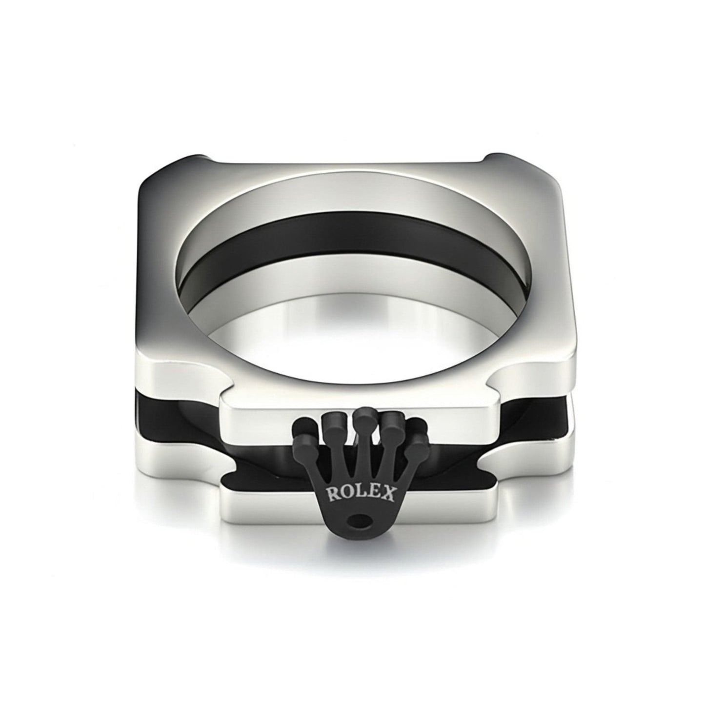 THE MEN THING Rings Royal Series - SQUARE REIGN RING - Pure Stainless Steel Men’s Steel-Black-Plated Ring – Statement Luxury Jewelry (Size : 16-19-22-24)