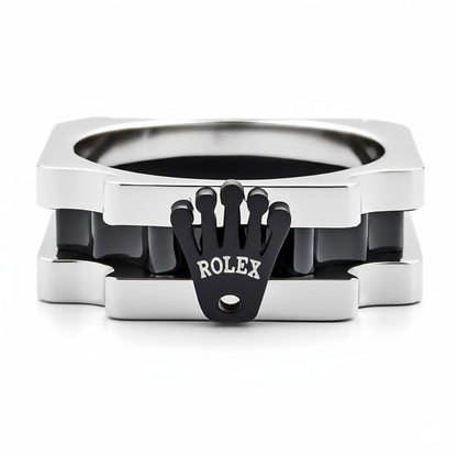 THE MEN THING Rings Royal Series - SQUARE REIGN RING - Pure Stainless Steel Men’s Steel-Black-Plated Ring – Statement Luxury Jewelry (Size : 16-19-22-24)