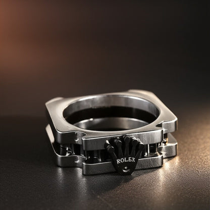 THE MEN THING Rings Royal Series - SQUARE REIGN RING - Pure Stainless Steel Men’s Steel-Black-Plated Ring – Statement Luxury Jewelry (Size : 16-19-22-24)