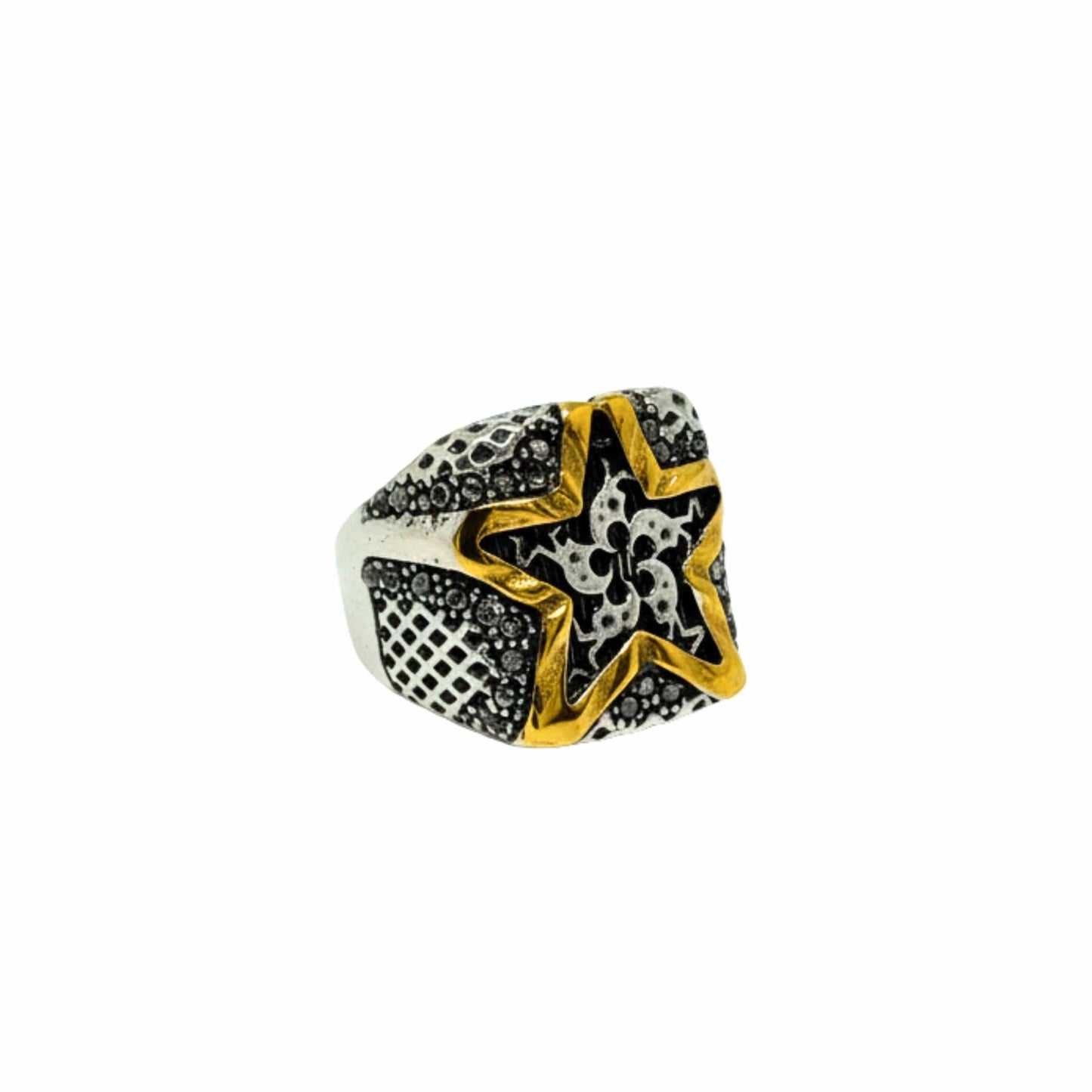 THE MEN THING Rings Royal Series - STARBOUND RELIC RING - Pure Stainless Steel Men’s Steel-Gold-Plated Ring – Statement Luxury Jewelry (Size : 16-21-24-25-26)