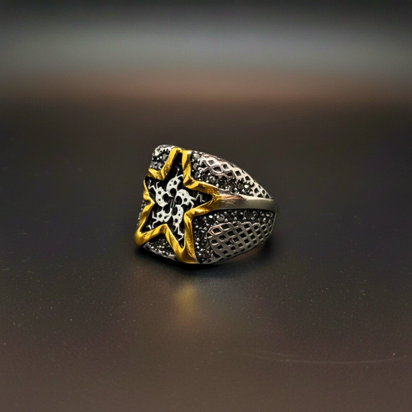 THE MEN THING Rings Royal Series - STARBOUND RELIC RING - Pure Stainless Steel Men’s Steel-Gold-Plated Ring – Statement Luxury Jewelry (Size : 16-21-24-25-26)