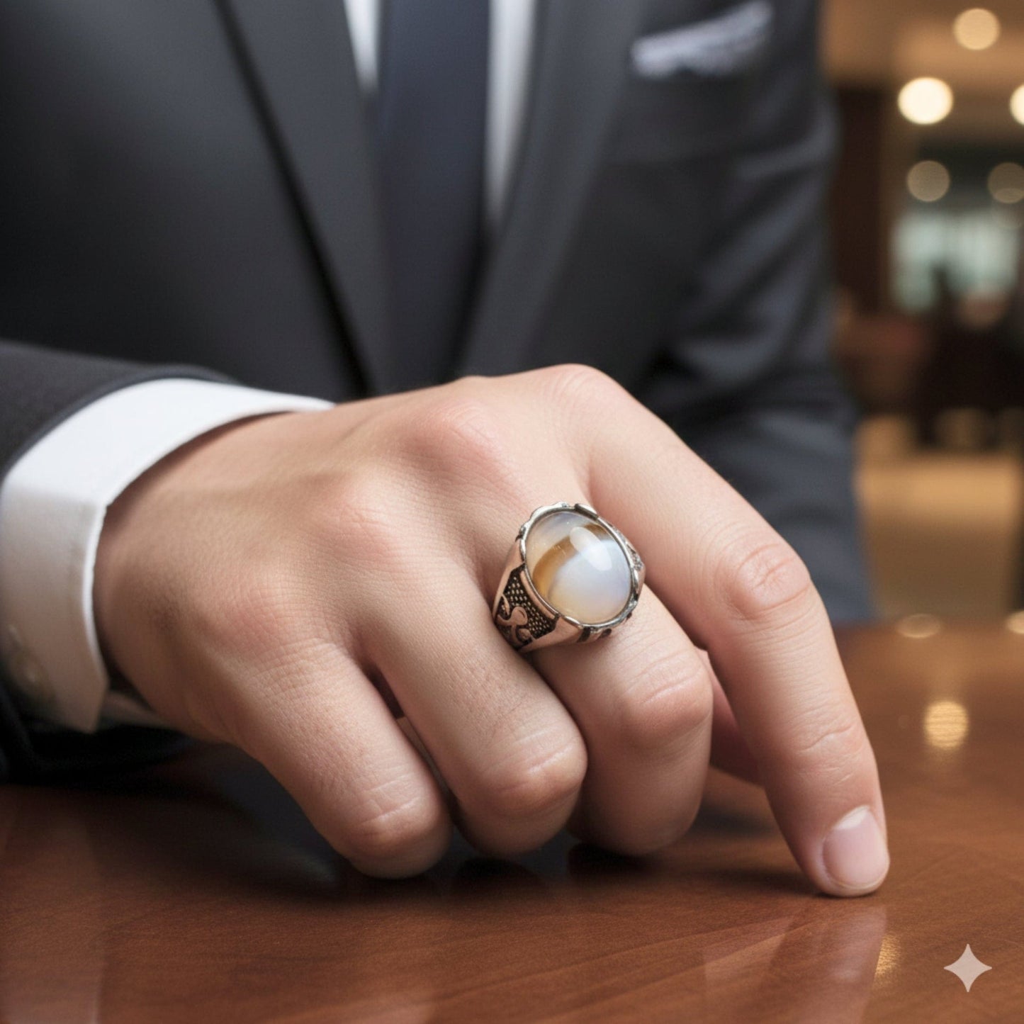 THE MEN THING Rings Royal Series - STRATOS VEIN MULTICOLOR STONES - Pure Stainless Steel Men’s Steel-Plated Ring – Statement Luxury Jewelry (Size :16-17-21-22-24-26-27)