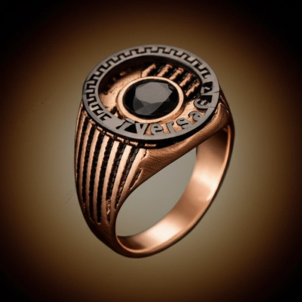 THE MEN THING Rings Royal Series - TITAN CREST RING - Pure Stainless Steel Men’s Rose Gold-Black-Plated Ring – Statement Luxury Jewelry (Size : 16-21-24)
