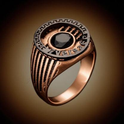 THE MEN THING Rings Royal Series - TITAN CREST RING - Pure Stainless Steel Men’s Rose Gold-Black-Plated Ring – Statement Luxury Jewelry (Size : 16-21-24)