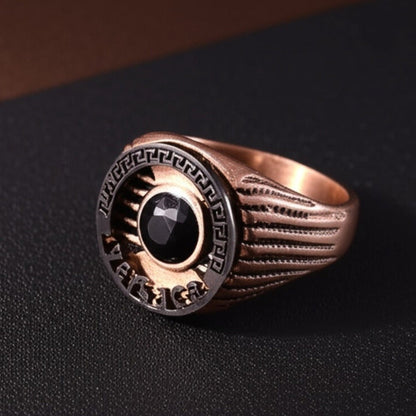 THE MEN THING Rings Royal Series - TITAN CREST RING - Pure Stainless Steel Men’s Rose Gold-Black-Plated Ring – Statement Luxury Jewelry (Size : 16-21-24)