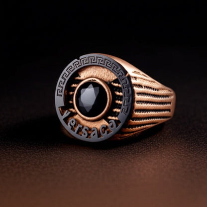 THE MEN THING Rings Royal Series - TITAN CREST RING - Pure Stainless Steel Men’s Rose Gold-Black-Plated Ring – Statement Luxury Jewelry (Size : 16-21-24)