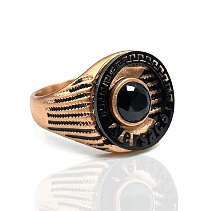 THE MEN THING Rings Royal Series - TITAN CREST RING - Pure Stainless Steel Men’s Rose Gold-Black-Plated Ring – Statement Luxury Jewelry (Size : 16-21-24)
