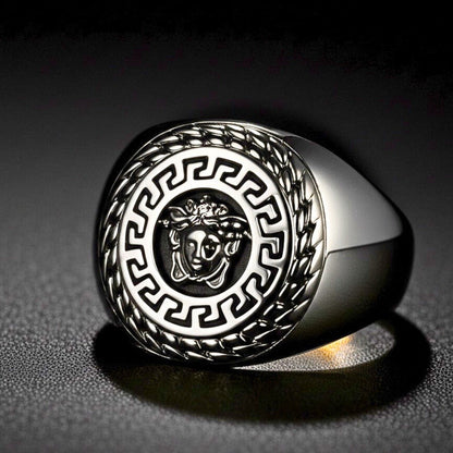 THE MEN THING Rings Royal Series - TITAN MAZE RING - Pure Stainless Steel Men’s Steel-Plated Ring – Statement Luxury Jewelry (Size : 19-22-24)