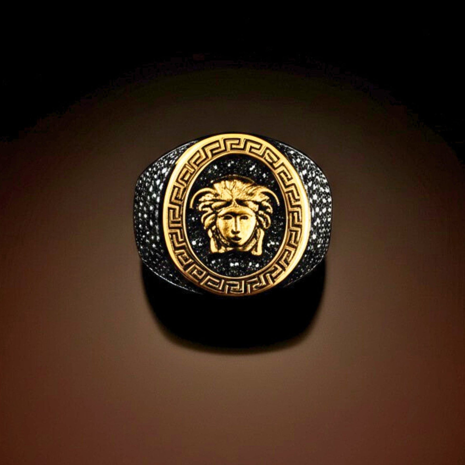THE MEN THING Rings Royal Series - TITAN’S GAZE RING - Pure Stainless Steel Men’s Black-Gold-Plated Ring – Statement Luxury Jewelry (Size : 19-22-24)