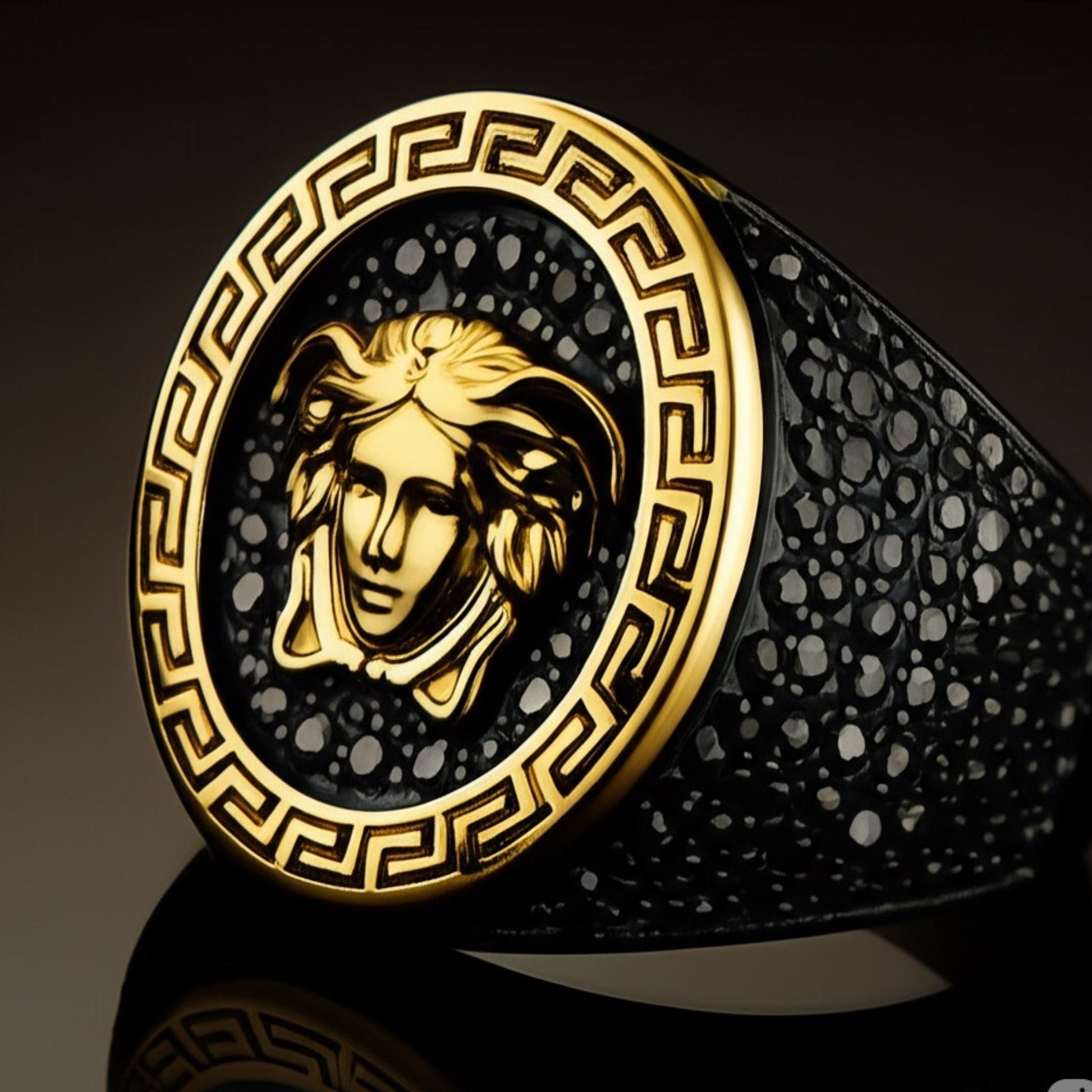 THE MEN THING Rings Royal Series - TITAN’S GAZE RING - Pure Stainless Steel Men’s Black-Gold-Plated Ring – Statement Luxury Jewelry (Size : 19-22-24)
