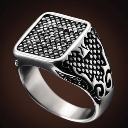 THE MEN THING Rings Royal Series - TITAN'S SEAL RING - Pure Stainless Steel Men’s Steel-Plated Ring – Statement Luxury Jewelry (Size : 16-17-21-24-26)