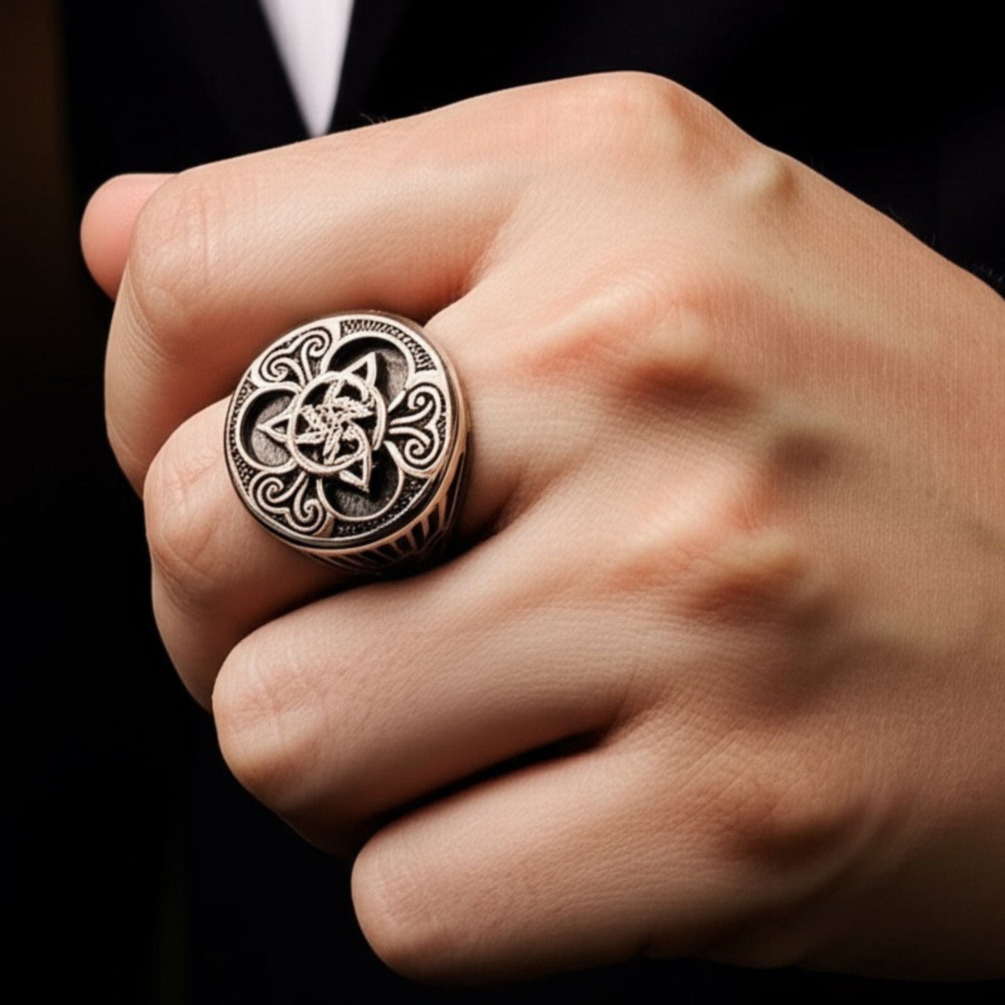 THE MEN THING Rings Royal Series -TRINITY SUN RING - Pure Stainless Steel Men’s Steel-Plated Ring – Statement Luxury Jewelry (Size : 19-24)