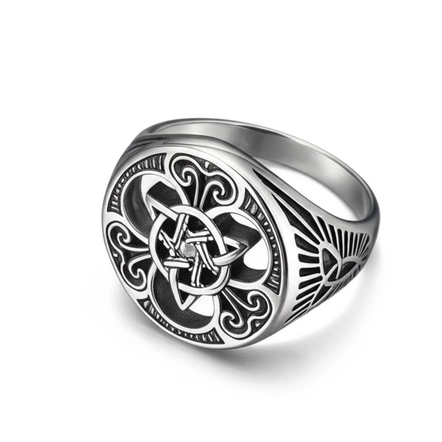 THE MEN THING Rings Royal Series -TRINITY SUN RING - Pure Stainless Steel Men’s Steel-Plated Ring – Statement Luxury Jewelry (Size : 19-24)