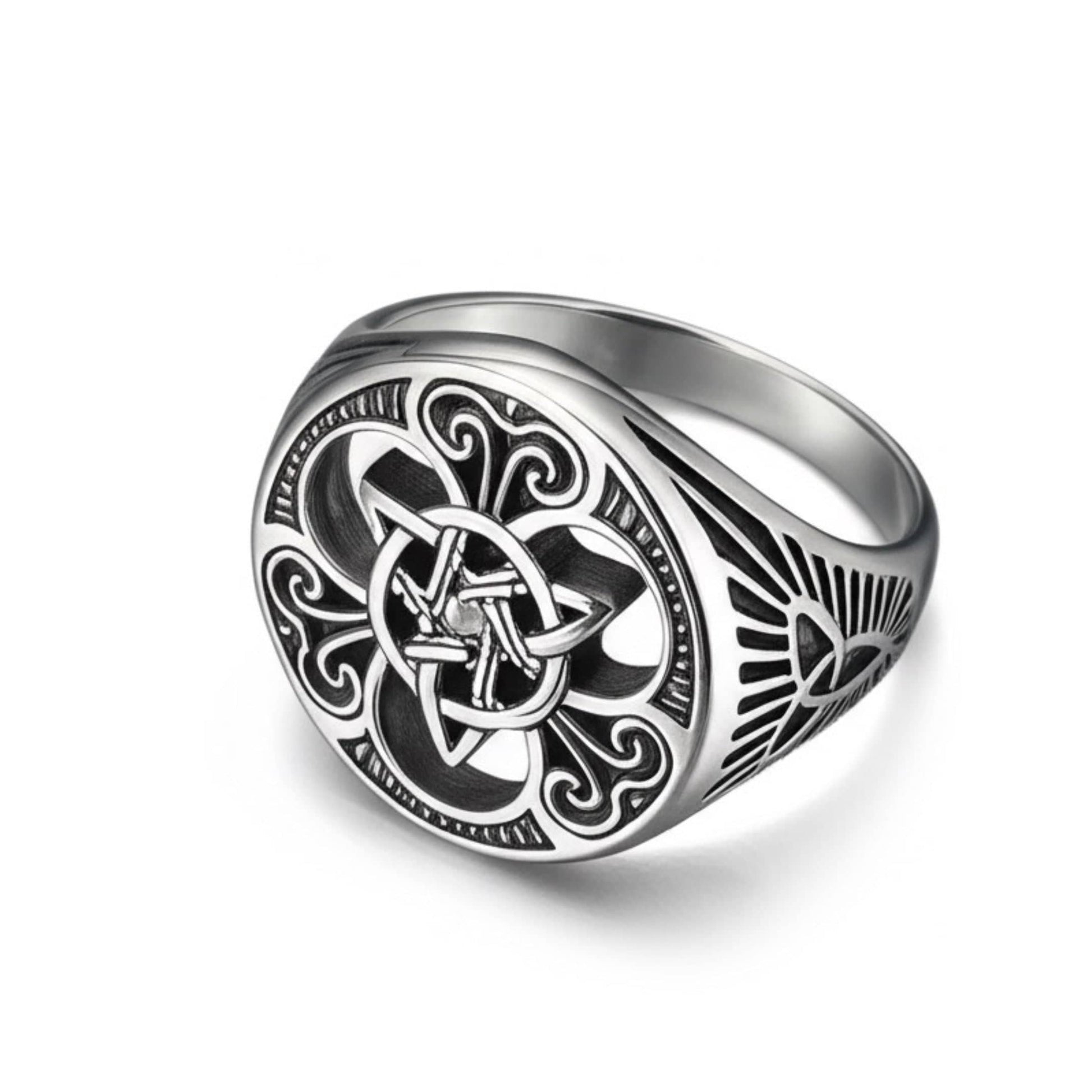 THE MEN THING Rings Royal Series -TRINITY SUN RING - Pure Stainless Steel Men’s Steel-Plated Ring – Statement Luxury Jewelry (Size : 19-24)