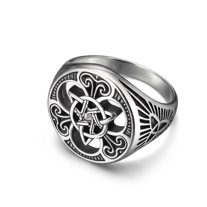 THE MEN THING Rings Royal Series -TRINITY SUN RING - Pure Stainless Steel Men’s Steel-Plated Ring – Statement Luxury Jewelry (Size : 19-24)