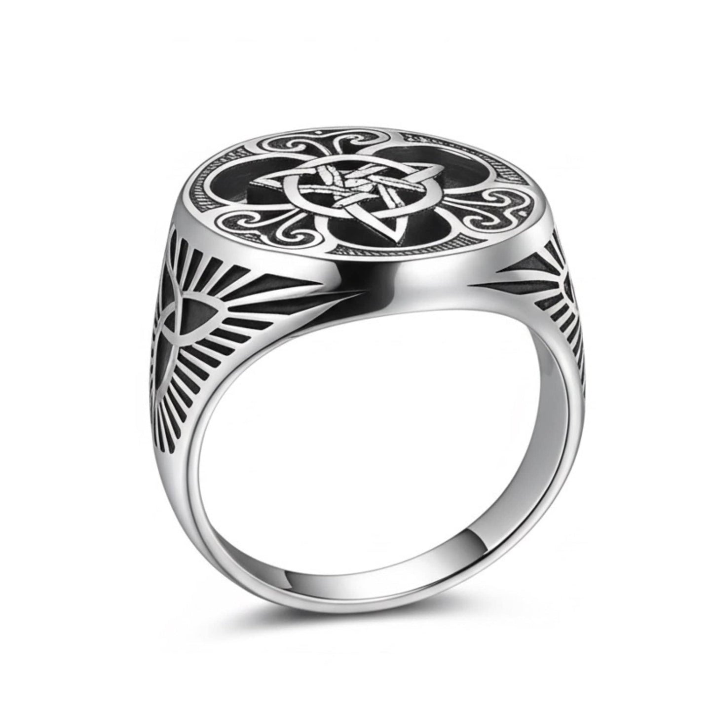 THE MEN THING Rings Royal Series -TRINITY SUN RING - Pure Stainless Steel Men’s Steel-Plated Ring – Statement Luxury Jewelry (Size : 19-24)