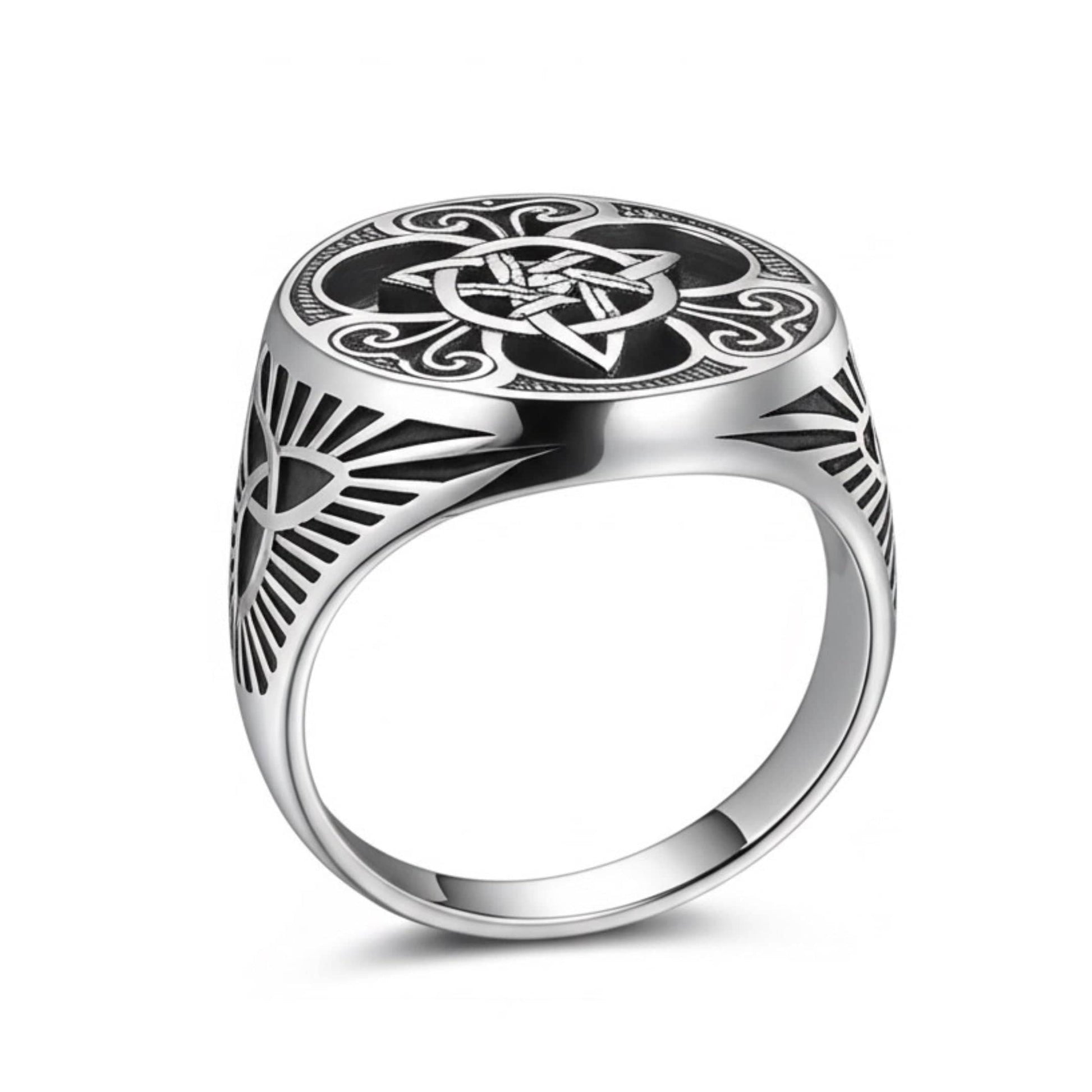 THE MEN THING Rings Royal Series -TRINITY SUN RING - Pure Stainless Steel Men’s Steel-Plated Ring – Statement Luxury Jewelry (Size : 19-24)