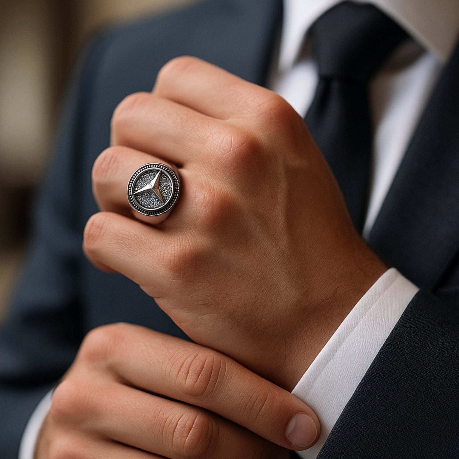 THE MEN THING Rings Royal Series - TRISTAR SHINING RING - Pure Stainless Steel Men’s Steel-Plated Ring – Statement Luxury Jewelry (Size : 19-22-24)