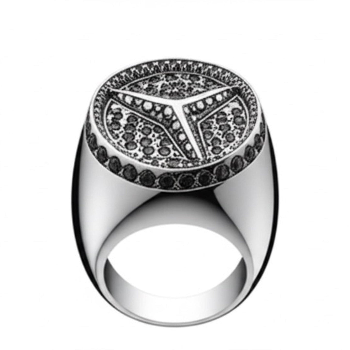 THE MEN THING Rings Royal Series - TRISTAR SHINING RING - Pure Stainless Steel Men’s Steel-Plated Ring – Statement Luxury Jewelry (Size : 19-22-24)
