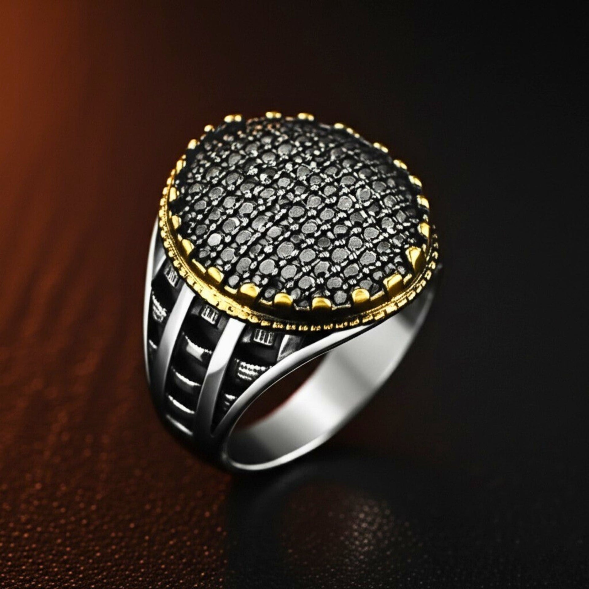 THE MEN THING Rings Royal Series - VELTRIX EMBER RING - Pure Stainless Steel Men’s Steel-Gold-Plated Ring – Statement Luxury Jewelry (Size : -19-22-24)