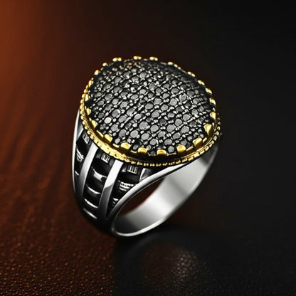 THE MEN THING Rings Royal Series - VELTRIX EMBER RING - Pure Stainless Steel Men’s Steel-Gold-Plated Ring – Statement Luxury Jewelry (Size : -19-22-24)