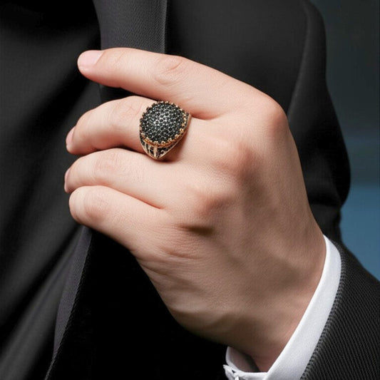 THE MEN THING Rings Royal Series - VELTRIX EMBER RING - Pure Stainless Steel Men’s Steel-Gold-Plated Ring – Statement Luxury Jewelry (Size : -19-22-24)