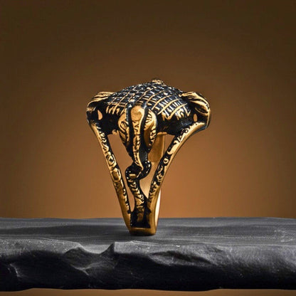 THE MEN THING Rings Royal Series - VIPER GRID RING - Pure Stainless Steel Men’s Gold-Plated Ring – Statement Luxury Jewelry (Size : -20-22)