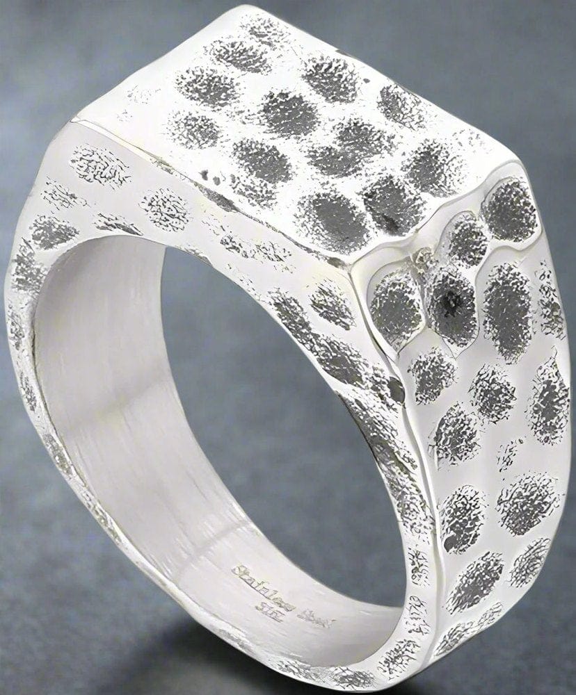 THE MEN THING Rings STERLING SILVER SQUARE HAMMERED RING - Silver Steel Ring - Pure Titanium Steel Ring for Men Size - 21