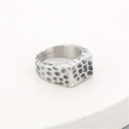 THE MEN THING Rings STERLING SILVER SQUARE HAMMERED RING - Silver Steel Ring - Pure Titanium Steel Ring for Men Size - 21