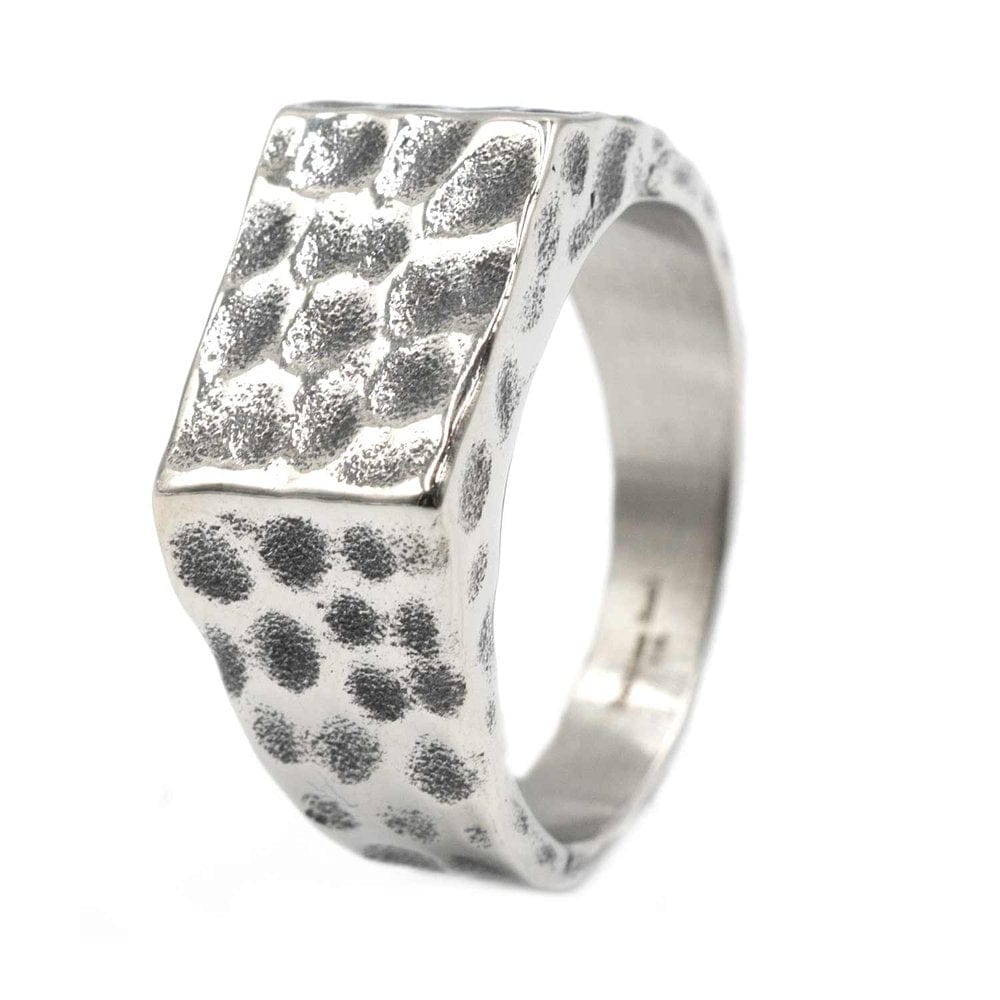 THE MEN THING Rings STERLING SILVER SQUARE HAMMERED RING - Silver Steel Ring - Pure Titanium Steel Ring for Men Size - 21