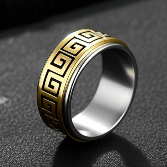 THE MEN THING Rings STRAVO GOLD RING - Pure Stainless Steel Men’s Gold-Steel-Plated Ring – Statement Luxury Jewelry (Size : 23)