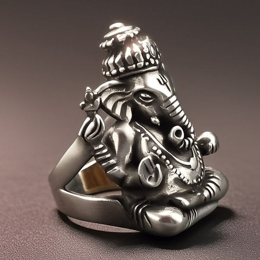 THE MEN THING Rings THE GAJANANA RING - Pure Stainless Steel Men’s Steel-Plated Ring – Statement Luxury Jewelry (Size : 18-24)