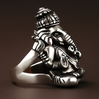 THE MEN THING Rings THE GAJANANA RING - Pure Stainless Steel Men’s Steel-Plated Ring – Statement Luxury Jewelry (Size : 18-24)