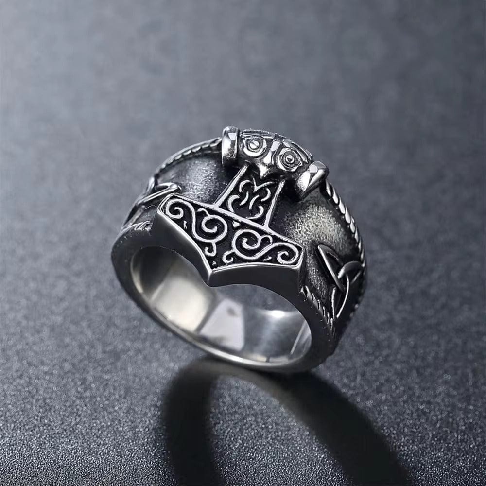 THE MEN THING Rings Thor's Hammer Titanium Steel Ring for Men and Boys (Size-21)