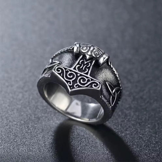 THE MEN THING Rings Thor's Hammer Titanium Steel Ring for Men and Boys (Size-21)