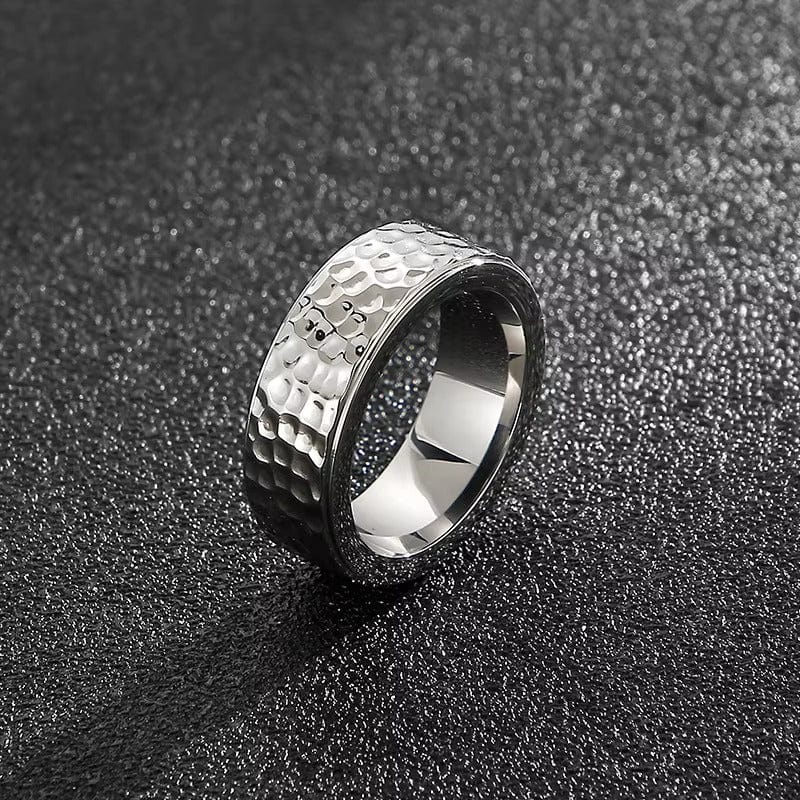 THE MEN THING Rings TITAN HAMMER RING - Silver Ring - Pure Titanium Steel Ring for Men Size - 21