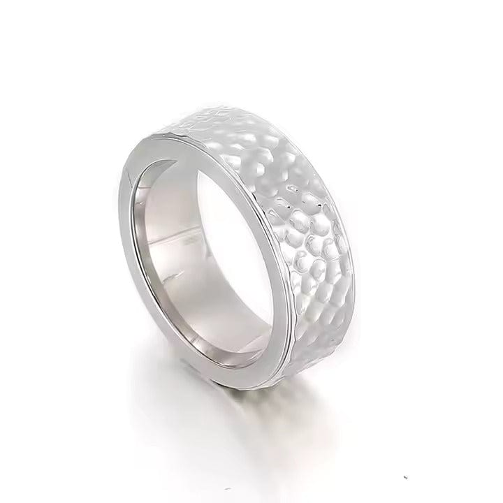THE MEN THING Rings TITAN HAMMER RING - Silver Ring - Pure Titanium Steel Ring for Men Size - 21