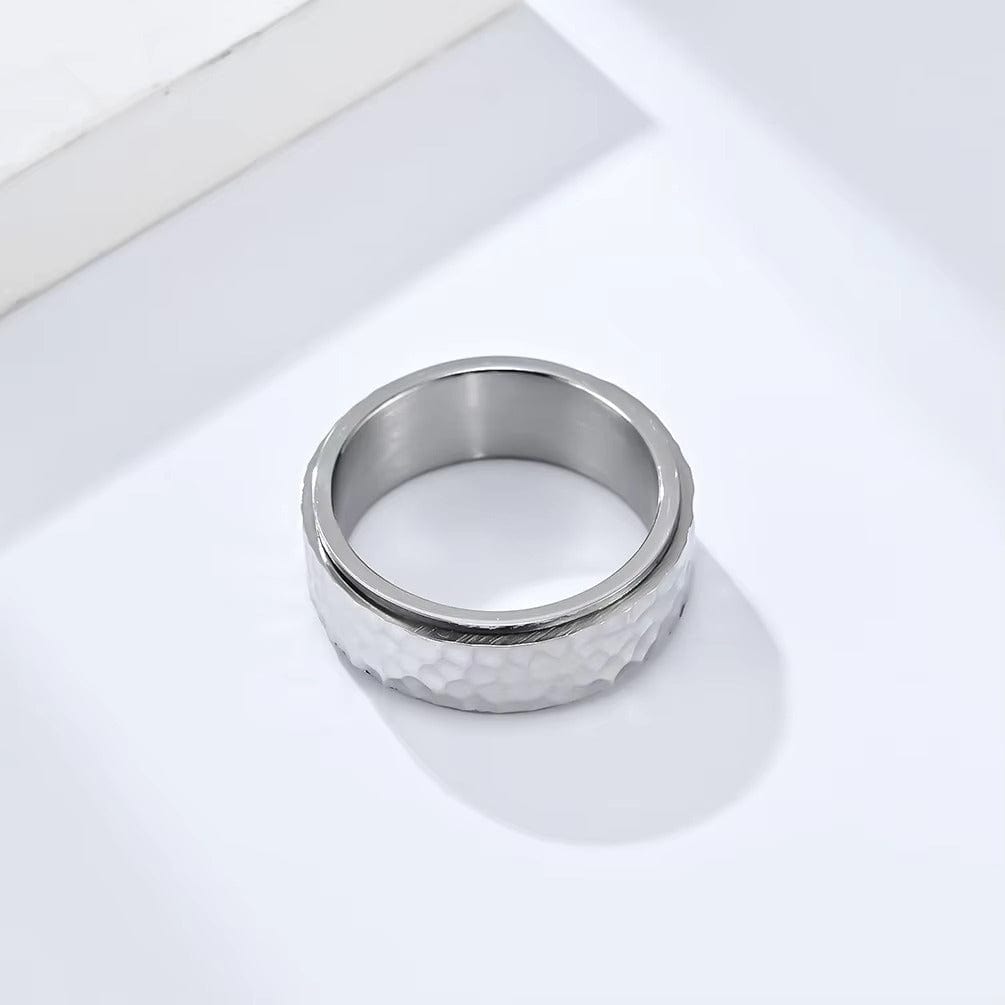 THE MEN THING Rings TITAN HAMMER RING - Silver Ring - Pure Titanium Steel Ring for Men Size - 21