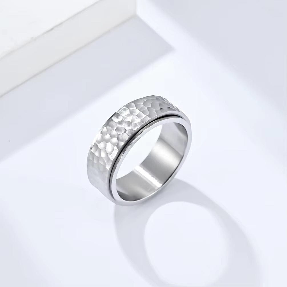 THE MEN THING Rings TITAN HAMMER RING - Silver Ring - Pure Titanium Steel Ring for Men Size - 21