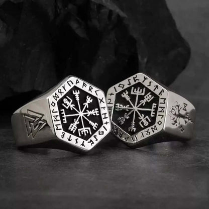 THE MEN THING Rings TOTEM COMPASS VIKING - Titanium Ring (Silver - Size 17-22- 24)