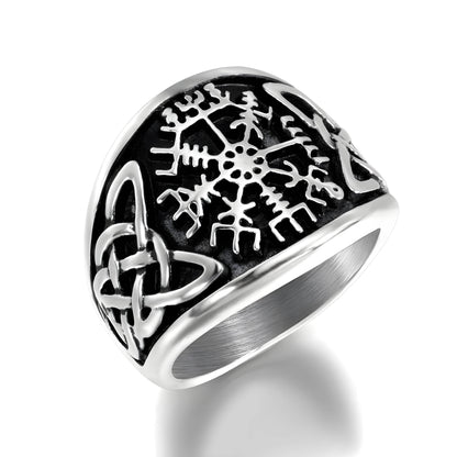 THE MEN THING Rings VEGVISIR VARG - Pure Stainless Steel Men’s Steel-Plated Ring – Statement Luxury Jewelry (Size : 16-21-26)