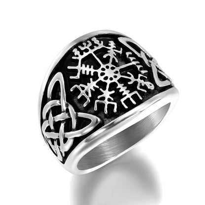 THE MEN THING Rings VEGVISIR VARG - Pure Stainless Steel Men’s Steel-Plated Ring – Statement Luxury Jewelry (Size : 16-21-26)
