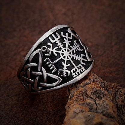 THE MEN THING Rings VEGVISIR VARG - Pure Stainless Steel Men’s Steel-Plated Ring – Statement Luxury Jewelry (Size : 16-21-26)