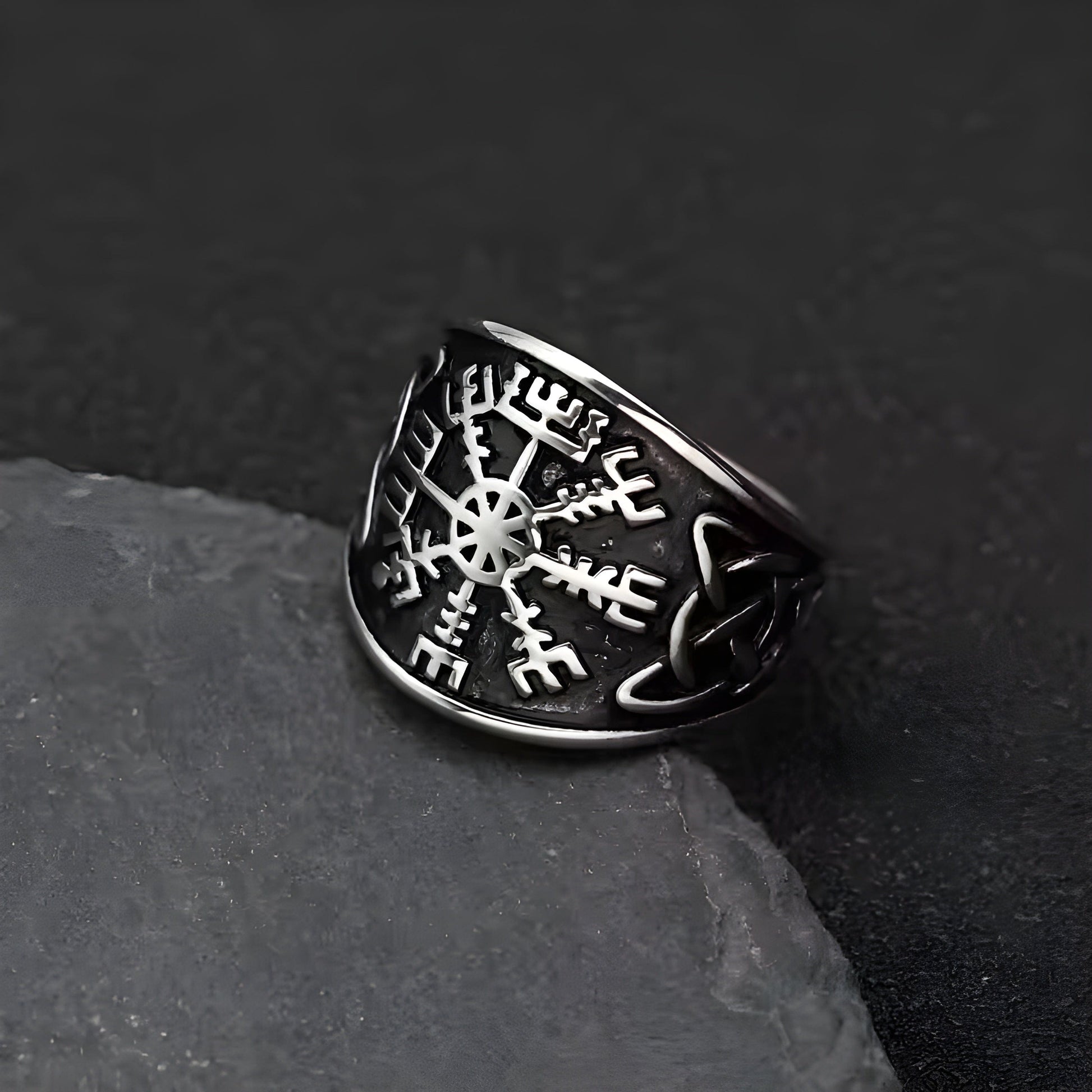 THE MEN THING Rings VEGVISIR VARG - Pure Stainless Steel Men’s Steel-Plated Ring – Statement Luxury Jewelry (Size : 16-21-26)