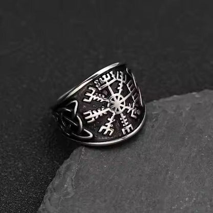 THE MEN THING Rings VEGVISIR VARG - Pure Stainless Steel Men’s Steel-Plated Ring – Statement Luxury Jewelry (Size : 16-21-26)