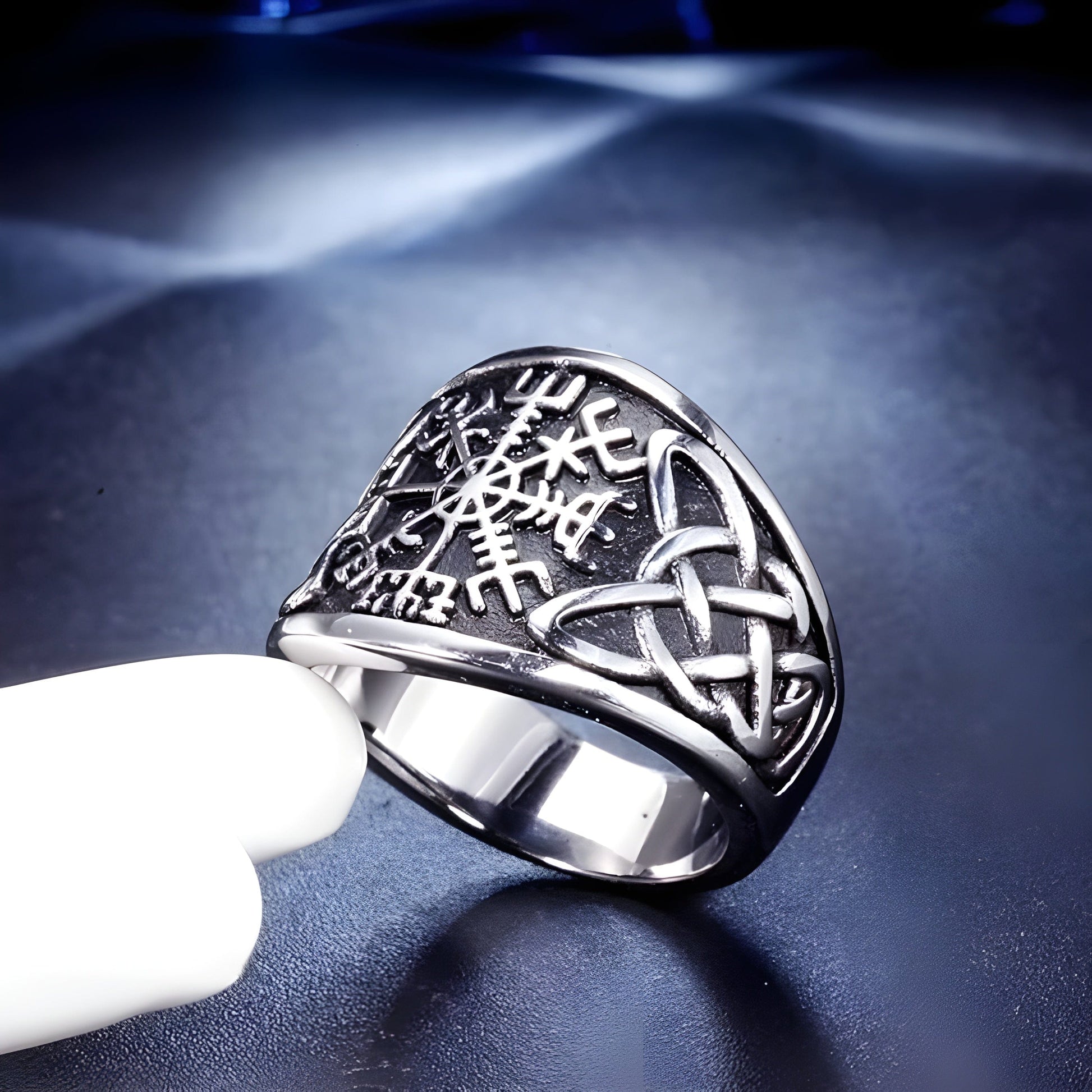 THE MEN THING Rings VEGVISIR VARG - Pure Stainless Steel Men’s Steel-Plated Ring – Statement Luxury Jewelry (Size : 16-21-26)