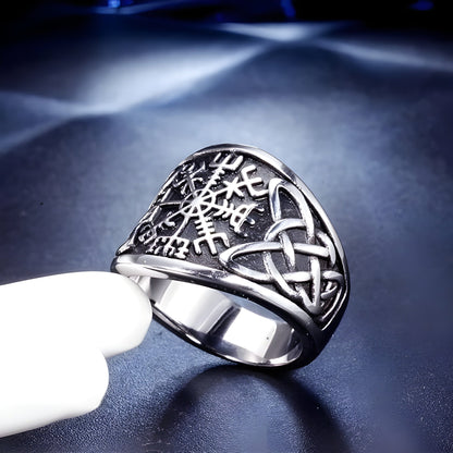 THE MEN THING Rings VEGVISIR VARG - Pure Stainless Steel Men’s Steel-Plated Ring – Statement Luxury Jewelry (Size : 16-21-26)