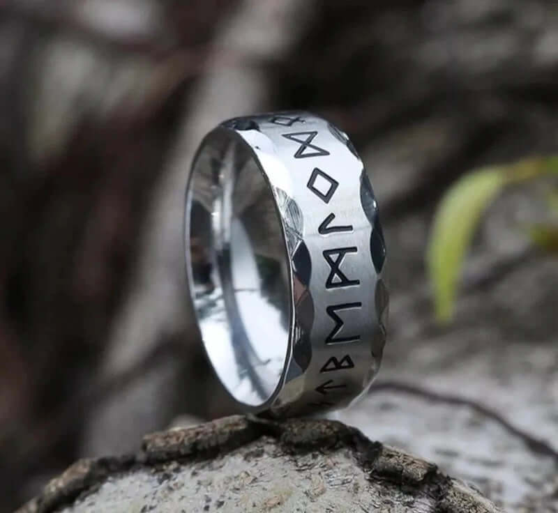 THE MEN THING Rings VIKING AMULET NORSE - Silver Toned Ring - Pure Titanium Steel Ring for Men (Size - 17-21- 24)