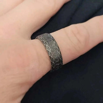 THE MEN THING Rings VIKING NORSE AMULET - Black Oxy Ring - Pure Titanium Steel Ring for Men (Size, 17-21- 24)